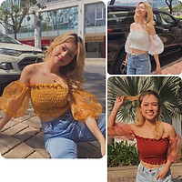Áo kiểu nữ, áo bẹt vai nữ phối tay voan kiếng gợi cảm nhiều màu đủ size S M L A-09