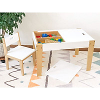 Bộ 1 Bàn + 1 Ghế Màu Trắng Cao Cấp Dành Riêng Cho Bé từ 2- 6 tuổi Hàng Tự Sản Xuất Gỗ MDF