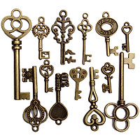 13 Assorted Antique Vintage VTG Old Look Skeleton Keys Bronze Steampunk Pendants