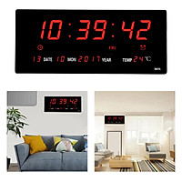 Digital Clock, Large LED Word Display Digital Wall Clock, 12/14H Digital Alarm Clock with Day and Date,Indoor Temperature,Snooze,12/24Hfor Home,Office