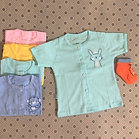 Combo 5 áo sơ sinh cotton tay ngắn màu cài nút giữa Thái Hà Thịnh ( Quà tặng đi kèm 1 đôi tất amigo size tương ứng, màu ngẫu nhiên)