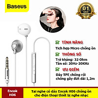 Tai Nghe Có Dây Mic Bass Âm Thanh Jack 3.5Mm Cho Iphone(Baseus Encok H06) Samsung Xiaomi - Hàng Chính Hãng Baseus