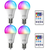 9W-110V Smart Light Bulb Wi-Fi LEDs Bulbs 2700K-6500K RGBW E26 Voice Control Timer for Home Party Decor (4 Packs Light