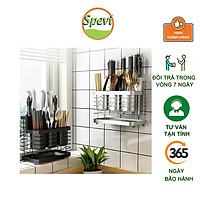 Ống Đũa Inox 304 SPEVI Cao Cấp - Đựng Muỗng Đũa, Đựng Dao Và Các Vật Dụng Nhà Bếp Tiện Lợi, Không Gỉ Sét, Có Thể Để Bàn Hoặc Treo Tường 2 in 1, Có Khay Hứng Nước Dễ Dàng Vệ Sinh - Hàng Chính Hãng
