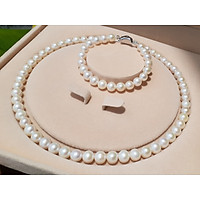 Set bộ chuỗi ngọc trai tặng kèm hoa tai nụ chế tác bạc Ytalia