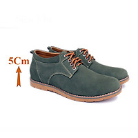 Giày Tăng Chiều Cao Nam T&TRA Tăng Cao 5Cm- T68 Xanh Rêu - Chất Liệu Da Bò Cao Cấp, Đế Cao Su Đúc , Phần Tăng Cao Ẩn Bên Trong