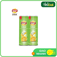 Combo 2 Bánh Snack Khoai Tây Ống Lay's Stax Vị Kem Chua Hành 160g (Size lớn) - Nhập khẩu từ Malaysia