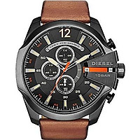 Diesel Men's Mega Chief Quartz Stainless Steel and Leather Chronograph Watch, Color: Black, Brown (Model: DZ4343)