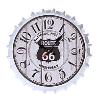 Metal Retro Bottle Cap Mute Wall Clock Beer Bottle Cover Wall Clock Home Decoration Self-provided 1 AA Battery
