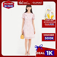Đầm dáng xòe họa tiết hồng GUMAC DB761
