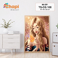 Tranh tô màu theo số CÔ GÁI HIỆN ĐẠI size 40x50cm đã căng khung