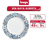 Đĩa Sứ Tráng Men Họa Tiết Retro BAYA ALBERTA Chất Liệu Sứ Trắng Men Bóng Cao Cấp, Họa Tiết Gạch Bông Màu Xanh Hiện Đại, Độc Đáo
