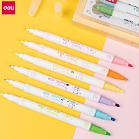 Deli Double-end Highlighter Student Study Text Book Emphasizing Fluorescent Pen Kids Sketching Colorful Painting Pen Candy Color Marker Pen School Office Drawing Sign Pen Scribble Marker Stationery Supplies