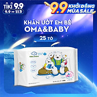 Khăn ướt làm sạch tinh khiết dành cho bé Oma&Baby với công thức Chlorhexidine Digluconate kháng khuẩn an toàn, dịu nhẹ trong khăn ( 25 tờ ) - Oma&Baby premium baby wet wipes ( 25 sheets per package)