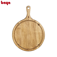 Khay Thớt Gỗ Trang Trí Decor Tay Cầm Hình Chữ Nhật, Hình Tròn BAYA Napa Chất Liệu Gỗ Cao Su Bền Chắc, Màu Nâu Vân Gỗ Cổ Điển, An Toàn Vệ Sinh Thực Phẩm Và Sức Khỏe, Dùng Để Bày Các Món Nướng, Bánh Mì, Trái Cây, Pizza