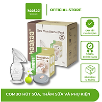 Combo Cốc hứng sữa Gen.2 150ml, hoa chặn trắng, nắp đậy, miếng lót thấm sữa Haakaa