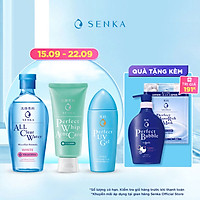 Bộ sản phẩm Senka làm sạch và chống nắng dành cho da mụn (Tẩy trang Senka White 230ml + Sữa Rửa Mặt Senka Acne 100g + Gel chống nắng Senka UV Gel 80ml)