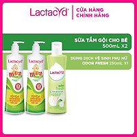 Bộ 2 chai Lactacyd Milky BẢO VỆ, NUÔI DƯỠNG DA & TÓC BÉ VƯỢT TRỘI 500ml/chai + 1 DDVS Odor Fresh NGĂN MÙI 24H 250ml/chai