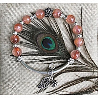 Vòng Tay Phong Thủy Đá Thạch Anh Tóc Đỏ 8 Ly Mix Charm Bạc 925