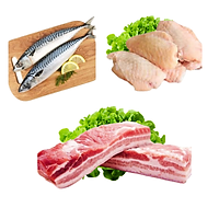 COMBO 75: 1kg Cá saba Nhật + 1kg Cánh gà khúc giữa + 1kg Ba chỉ heo rút sườn