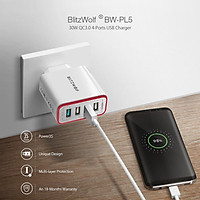 BlitzWolf BW-PL5 30W QC3.0 Fast Charging 2.4A 4-Ports USB Charger EU Plug Adapter with Spower for HUAWEI P20 Mate20 Pro Xiaomi MI9 S10