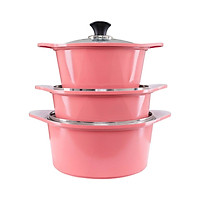 Bộ 3 nồi đúc ceramic cao cấp 2 tay cầm (20 – 22 – 24cm) tặng 1 cặp nhấc nồi sillicon (màu ngẫu nhiên)