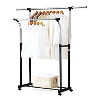 HOME ORGANIZER Removable Double Rail Garment Rack Rolling Laundry Drying Rack Clothes Holder Storage Organizer with - Black