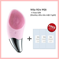 Máy Rửa Mặt Mini Massage Làm Sạch Sâu Tích Hợp Sóng Âm BR-1020 + 3 gói sữa rửa mặt cao cấp HUXLEY Deep Clean, Deep Moist mini 3ml