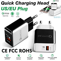 QC3.0 US/EU Plug Fast Charger Mobile Phone USB Charger Cable Head Safe CE FCC