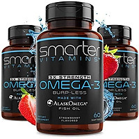 (3 Pack) Omega 3 Fish Oil, Strawberry Flavor, Burpless, Tasteless, 2000mg, Potent DHA EPA Brain Omega-3, Joint Support, Made with AlaskOmega Triple Strength Brain Support - SMARTERVITAMINS