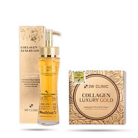 Combo Tinh chất dưỡng da ngăn ngừa lão hoá và Mặt nạ dưỡng mắt 3W Clinic Collagen & Luxury Gold