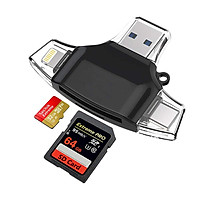 Fun 4-in-1 Card Reader for Lightning+Micro USB+USB3.0+Type-C Interface for iPhone iPad Android Mac Smartphones