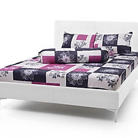 Bộ Drap Cotton May Từ Vải Cotton Thắng Lợi mẫu lá tím (4 Món)