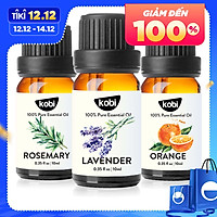 Combo Tinh Dầu Oải Hương Kobi (10ml) + Tinh Dầu Hương Thảo Kobi (10ml) + Tinh Dầu Cam Ngọt Kobi (10ml) - Tinh Dầu Thiên Nhiên Nguyên Chất, Giúp Giảm Stress, Làm Thơm Phòng