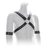 Sexy Leather Chest Harness Straps Mens Body Bandage with Arm Band Costumes