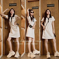Váy polo be cộc tay chất thun thêu chữ phom rộng dáng suông - váy thun nữ cộc tay chất thun co giãn 4 chiều