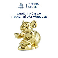 Tượng chuột sứ Minh Long 8 cm - Trang trí dát vàng 24K (tượng chuột Phú)