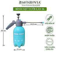 Bình xịt tưới cây MONROVIA 2 lít, phun sương tưới cây cảnh, vòi dài, tặng vòi ngắn, màu xanh, tiêu chuẩn Châu Âu