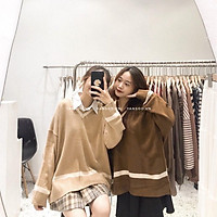Áo len nữ cổ v from rộng Áo len cổ tim viền tay dài basic Hàn Quốc YANSOO