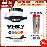Combo Sữa tăng cơ giảm mỡ Whey Protein Powder của RSP hương Chocolate hộp 51 lần dùng hỗ trợ tăng cơ, phục hồi và phát triển cơ bắp cho người tập GYM và chơi thể thao & Bình Inox 739ML (Mẫu ngẫu nhiên)