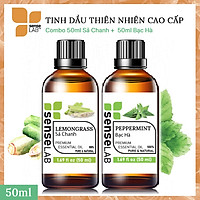 Tinh dầu cao cấp SENSELAB gồm 2 chai tinh dầu nguyên chất: tinh dầu Sả chanh (50ml) + tinh dầu Bạc hà (50ml). Tinh dầu xông phòng nhập khẩu
