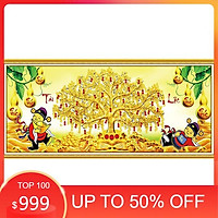 Tranh Đính Đá CÂY TIỀN TẤN TÀI TẤN LỘC (ĐÁ ABC CAO CẤP). Kích Thước: 1m2 x 50cm