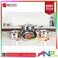 Bộ Nồi Chảo Inox 304 3 Lớp Đáy Liền Cao Cấp Elmich Trimax El3742 - 4 Chiếc Size 18cm, 20cm, 26cm và Chảo 26cm