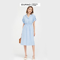 Đầm dáng xòe nữ thiết kế eo chun cổ lật phối nút GUMAC DB572