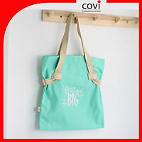 Túi Tote Vải Canvas, Vải Bố Hàn Quốc Đựng Giấy A4 Phom Đứng Phối Chữ THINK BIG thời trang COVI T17-M-Màu Xanh ngọc