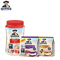 Combo Yến mạch Thượng hạng: Yến mạch ăn liền Quaker hũ 600g và Thức uống Yến mạch Quaker 3in1 Berry 450g, Mocha 336g
