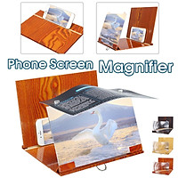 12'' Wood Phone Screen Magnifier Stereoscopic Amplifying Desktop Mount Holder --- Brown / Gold / Black