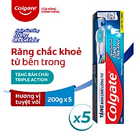 Bộ 5 Kem đánh răng Colgate ngừa sâu răng vượt trội công thức cải tiến hương vị tuyệt vời 200g/tuýp tặng bàn chải đánh răng