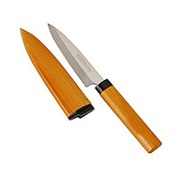 Combo Dao gọt hoa quả cao cấp KAI có nắp đậy cán gỗ + Thớt nhựa dẻo (màu be) nội địa Nhật Bản
