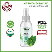 Xịt Phòng Tinh Dầu Bạc Hà Hữu Cơ Organic 24Care 50ML/100ML - Kháng khuẩn - Khử mùi hôi - Đuổi muỗi, côn trùng - Tập trung tinh thần làm việc, lái xe, học hành - Hương thơm thư giãn.